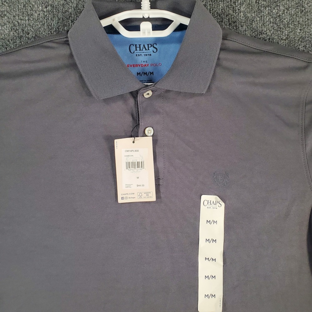 Chaps Polo Shirt Mens M The Everyday Polo Charcoal Grey Short Sleeve NEW